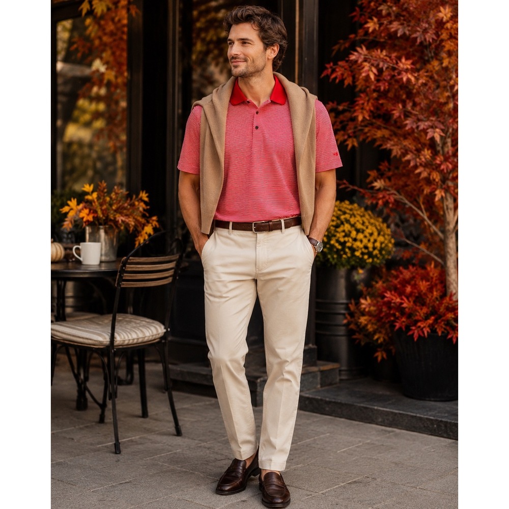 Men Size XXL Red White Striped Golf Polo Performance Preppy Golfcore Shirt